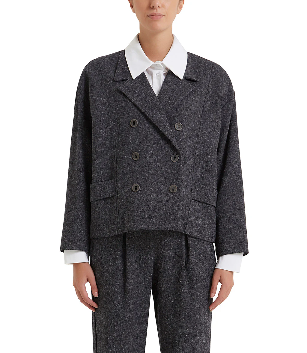 Giacca crop doppiopetto grigio melange - immagine 2