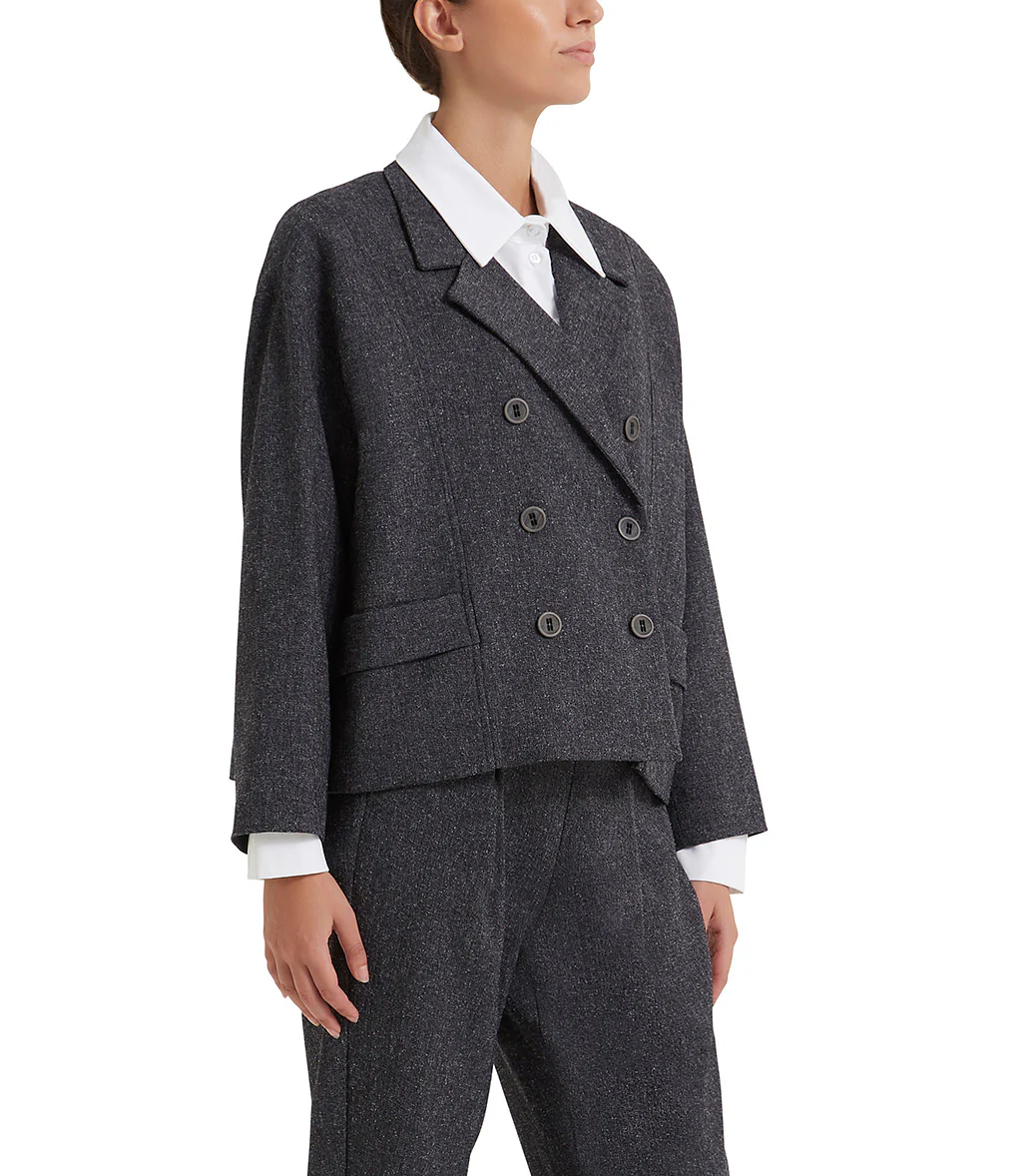 Giacca crop doppiopetto grigio melange - immagine 3