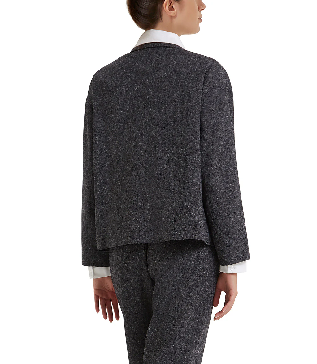 Giacca crop doppiopetto grigio melange - immagine 4