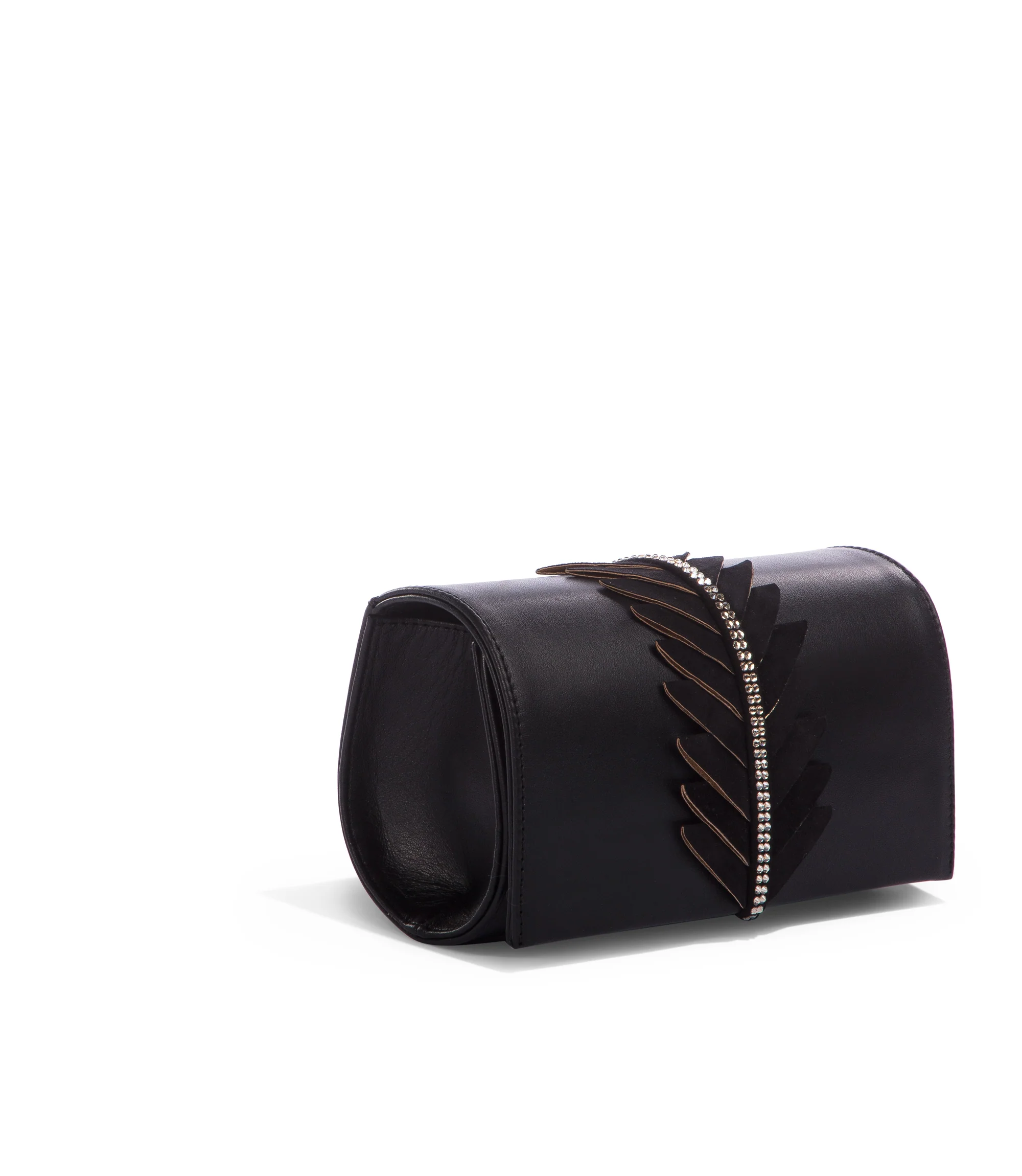 Pochette in nappa nera con decorazione 3D e strass - immagine 2