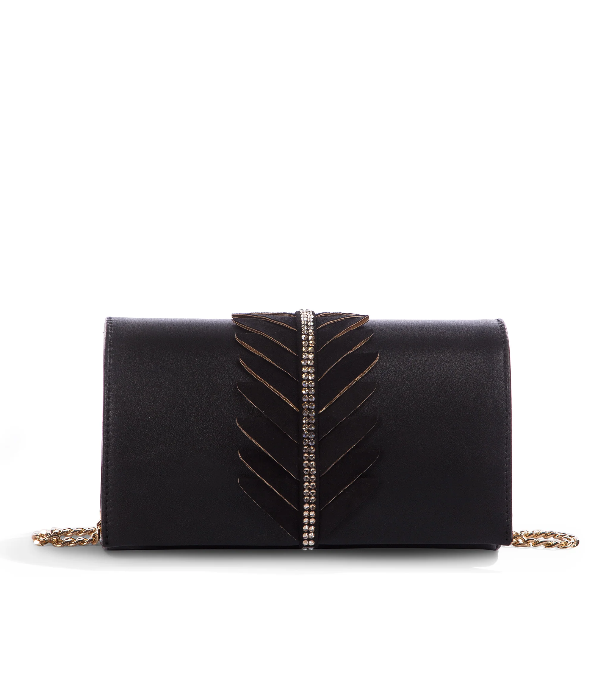 Pochette in nappa nera con decorazione 3D e strass - immagine 3