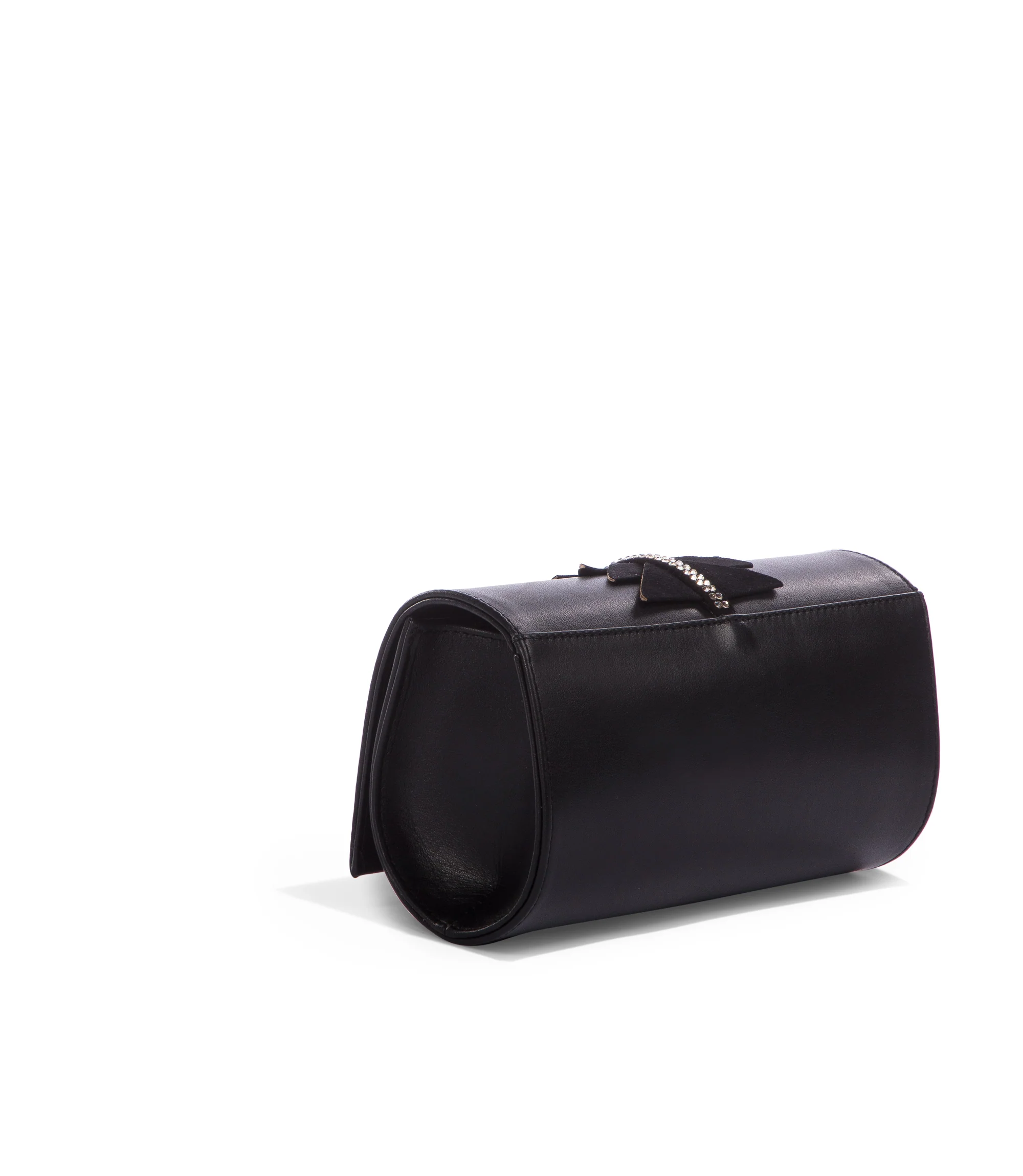 Pochette in nappa nera con decorazione 3D e strass - immagine 4