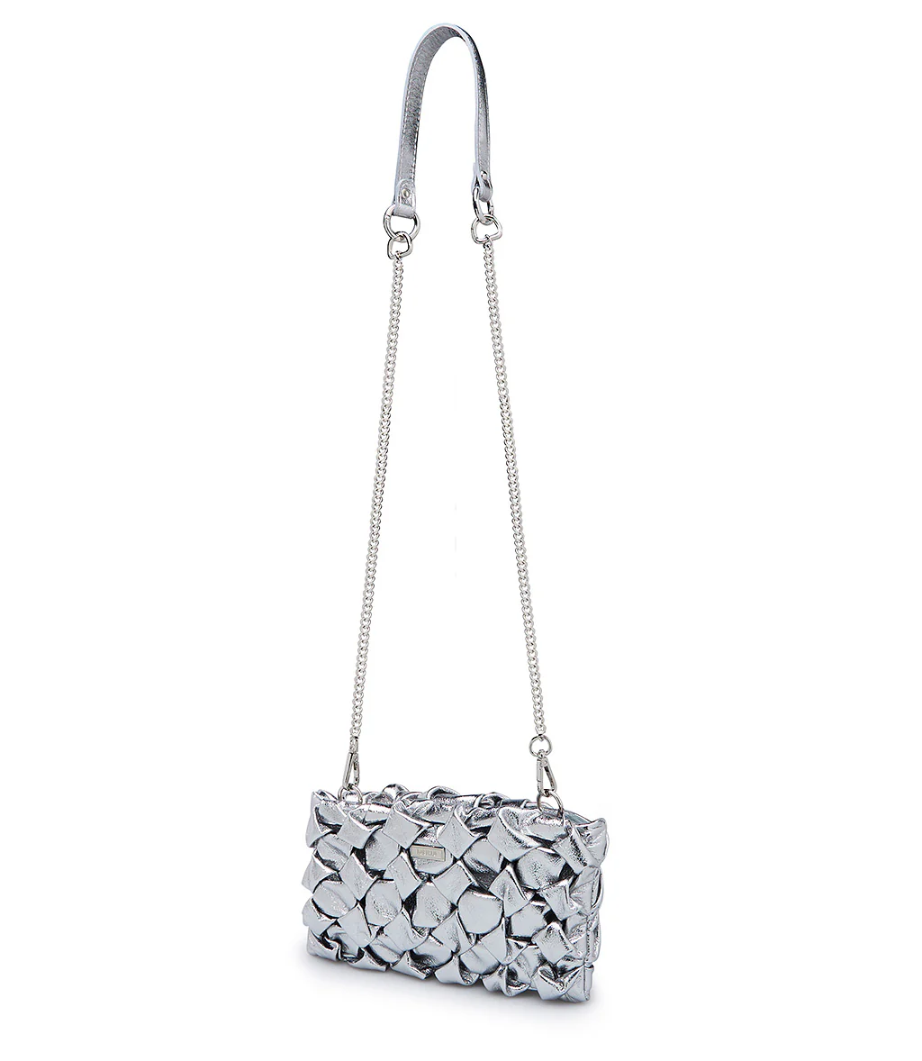 Pochette in nappa intrecciata 3D argento - immagine 4