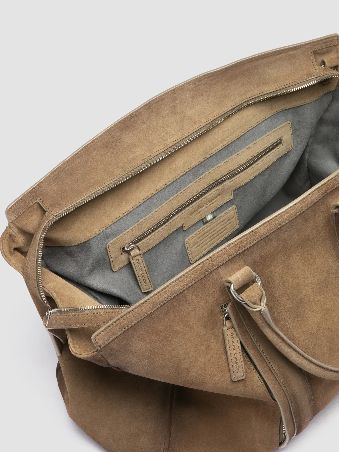 QUENTIN 009 - Borsa in Pelle Scamosciata Color Tortora - immagine 7