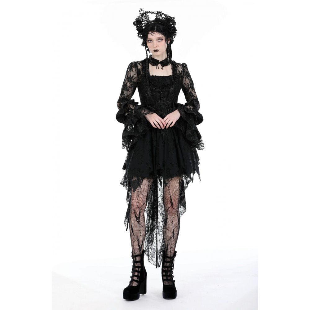 Top in pizzo con lacci e maniche svasate gotiche da donna - immagine 3