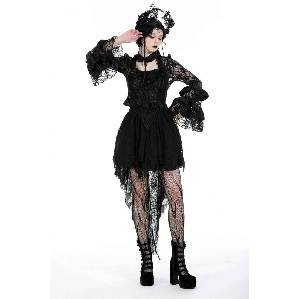 Top in pizzo con lacci e maniche svasate gotiche da donna - immagine 5