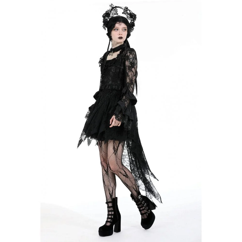 Top in pizzo con lacci e maniche svasate gotiche da donna - immagine 9