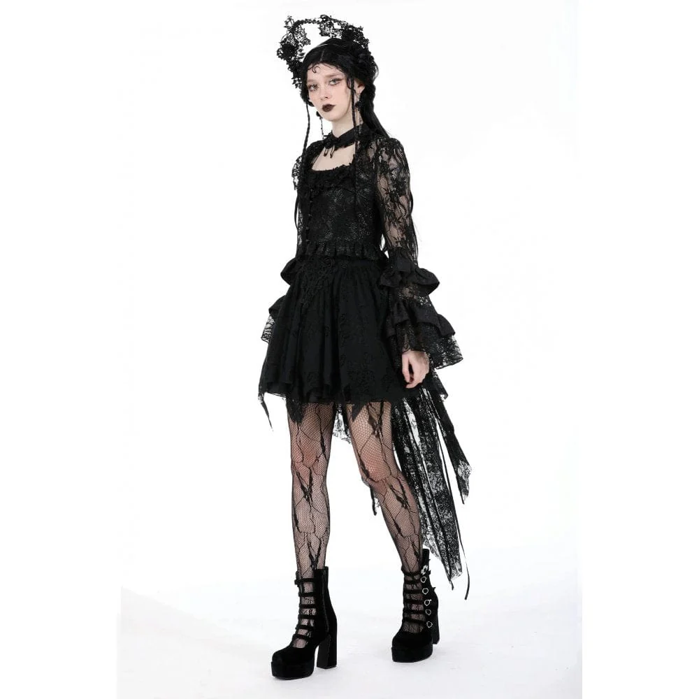 Top in pizzo con lacci e maniche svasate gotiche da donna - immagine 7