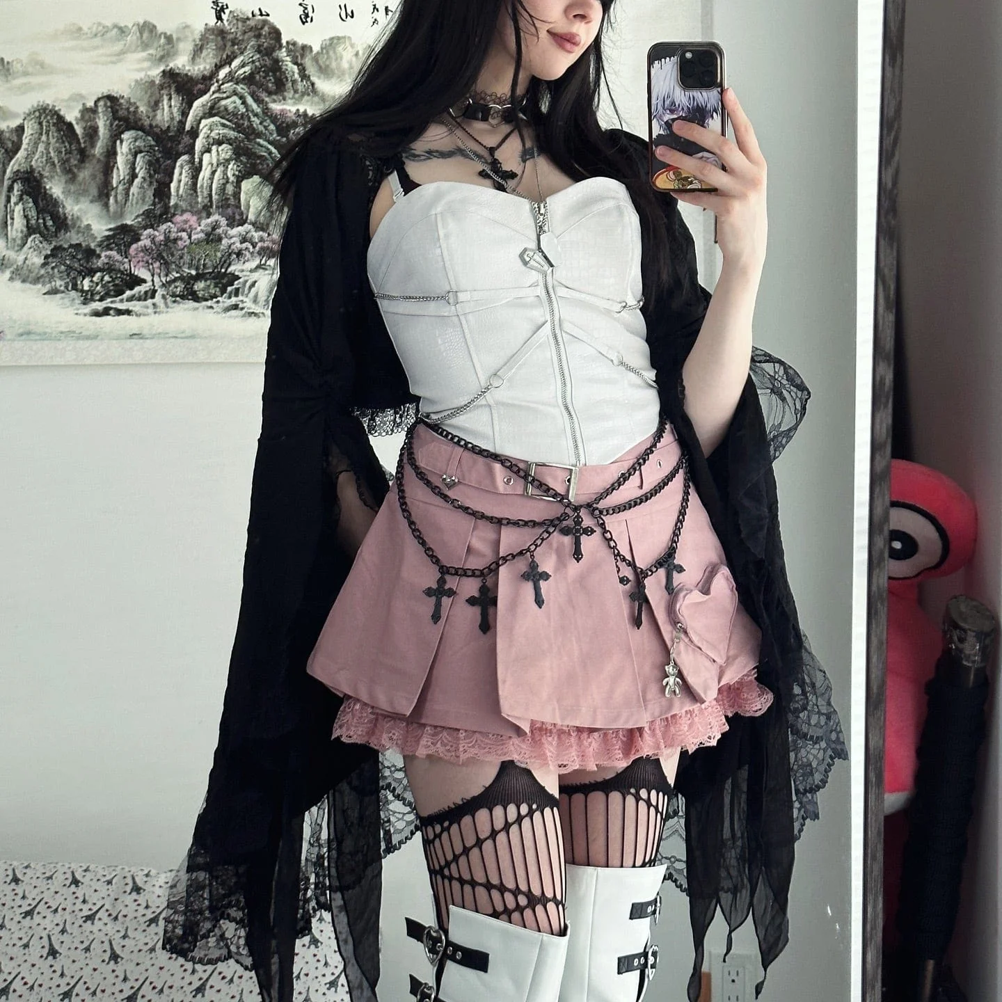 Mantello con giuntura in pizzo con maniche svasate gotiche da donna - immagine 6