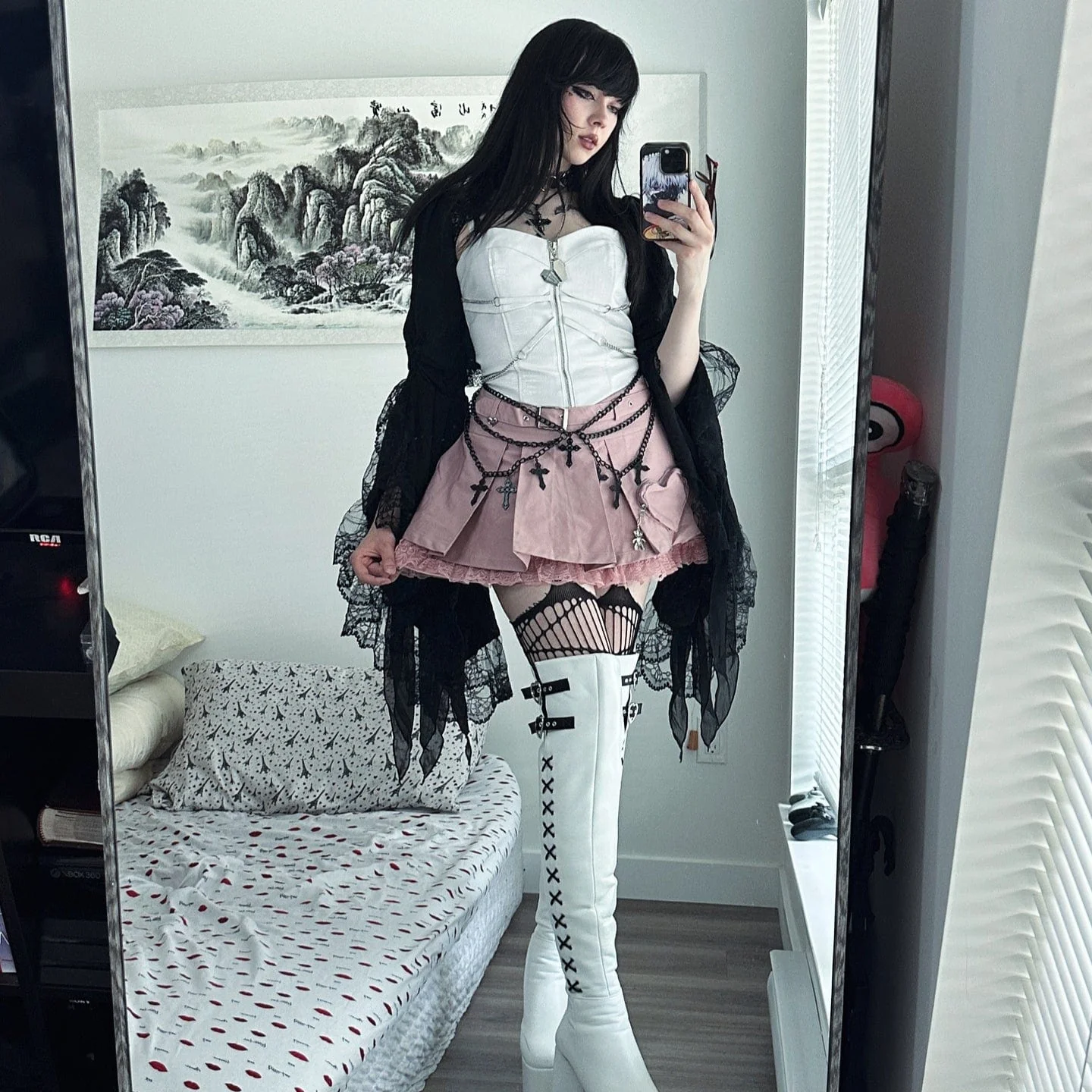 Mantello con giuntura in pizzo con maniche svasate gotiche da donna - immagine 8