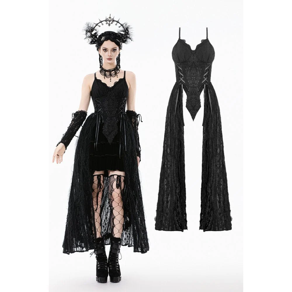 Abito da sposa da donna con sottoveste in pizzo ricamato floreale gotico - immagine 2