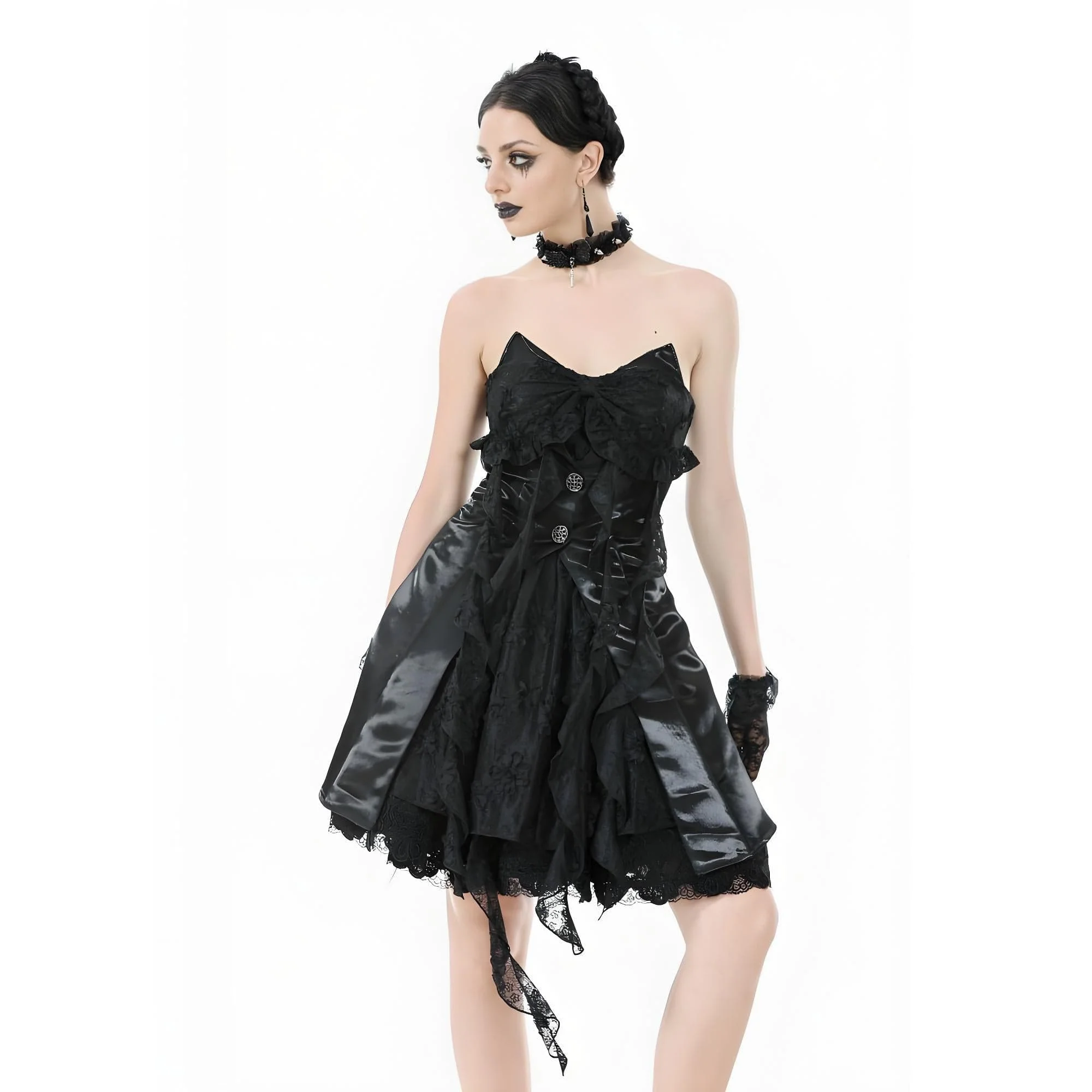 Abito da cerimonia da donna con sottoveste a forma di orecchie di gatto in pizzo irregolare gotico - immagine 3