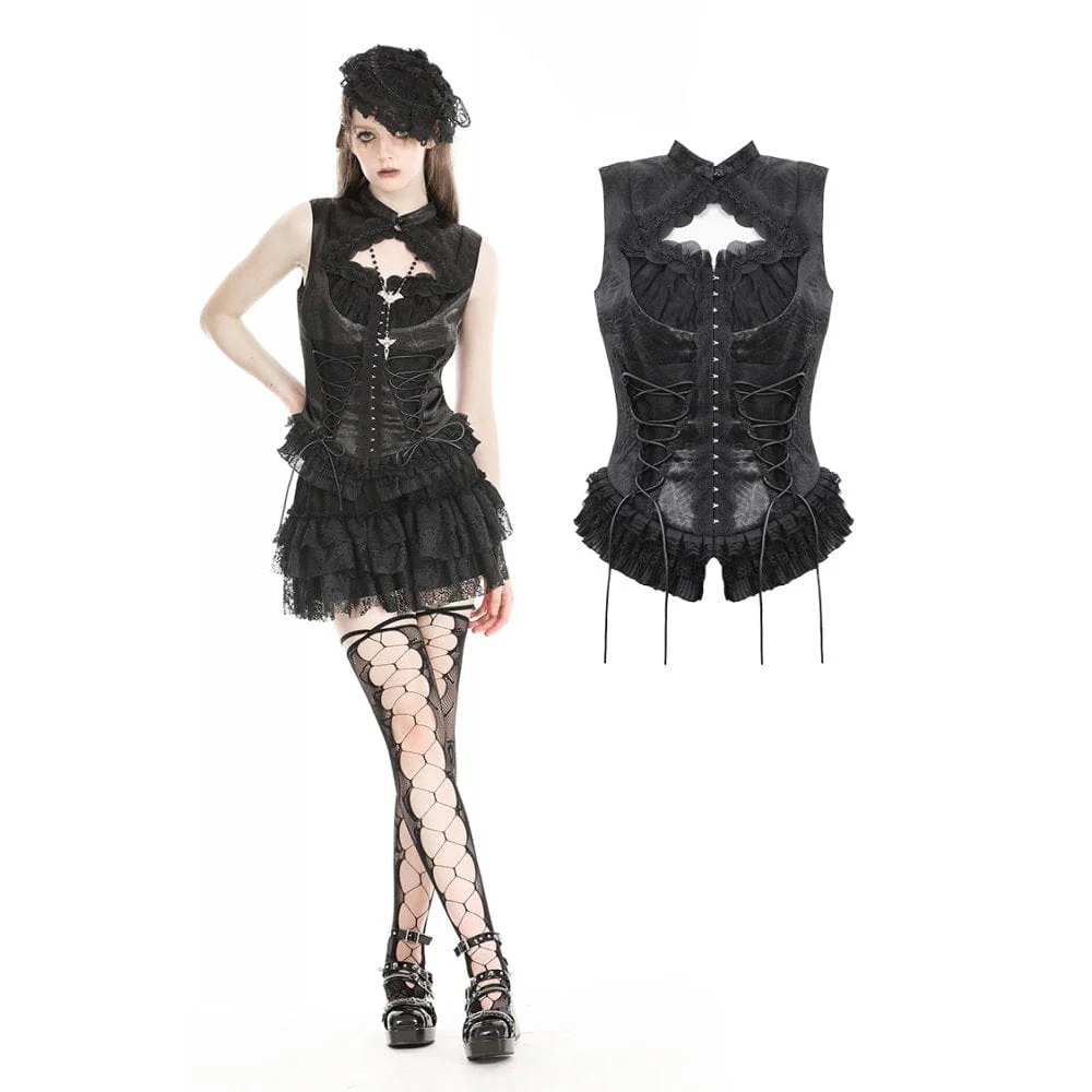 Gilet con lacci con giuntura in pizzo gotico da donna - immagine 2