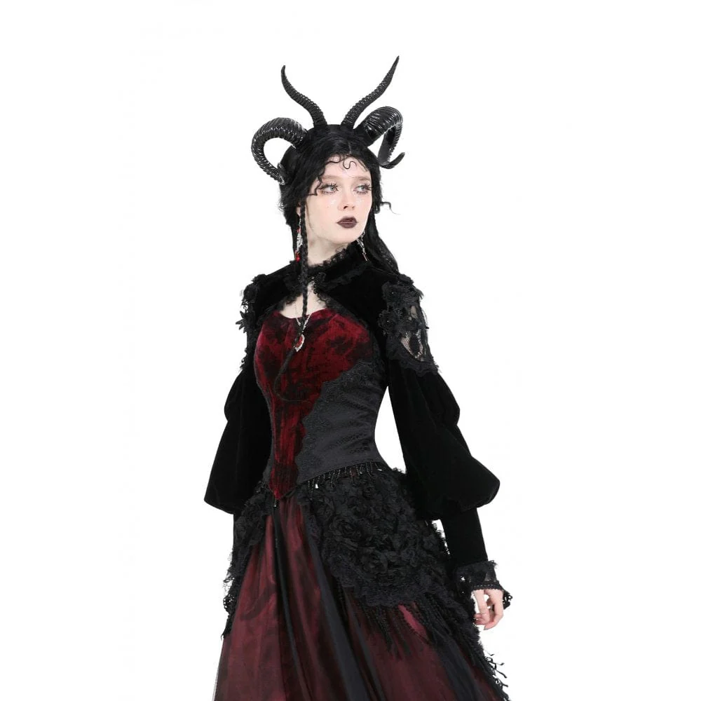 Mantello in velluto con giunture in pizzo con maniche a lanterna gotica da donna - immagine 5