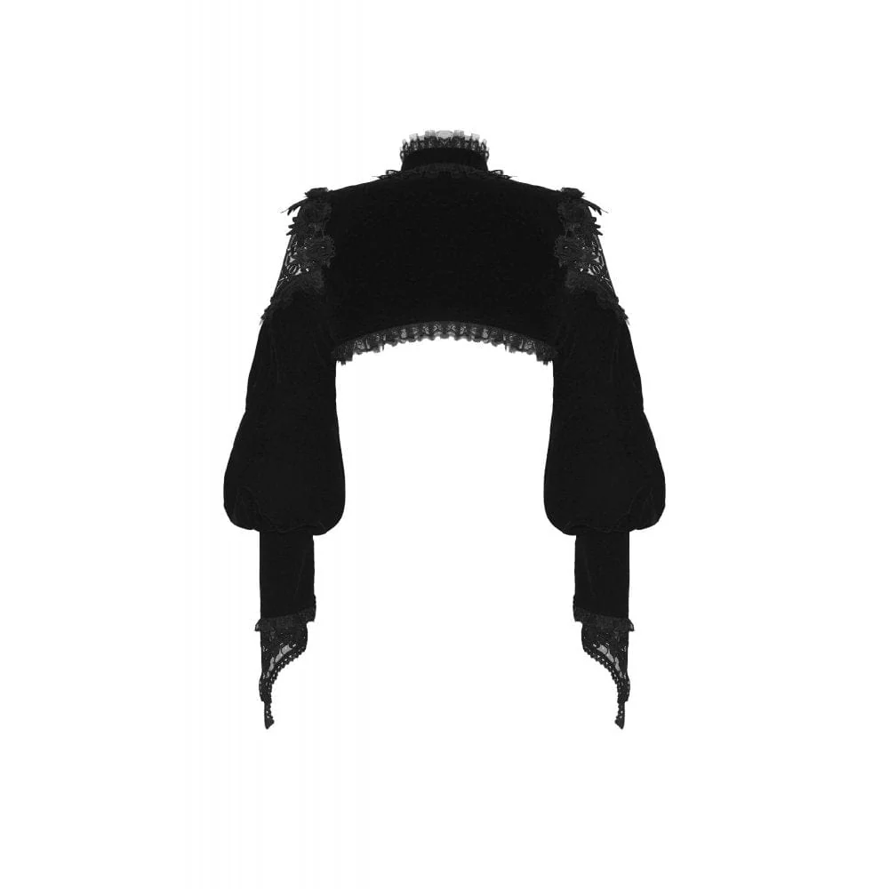 Mantello in velluto con giunture in pizzo con maniche a lanterna gotica da donna - immagine 9