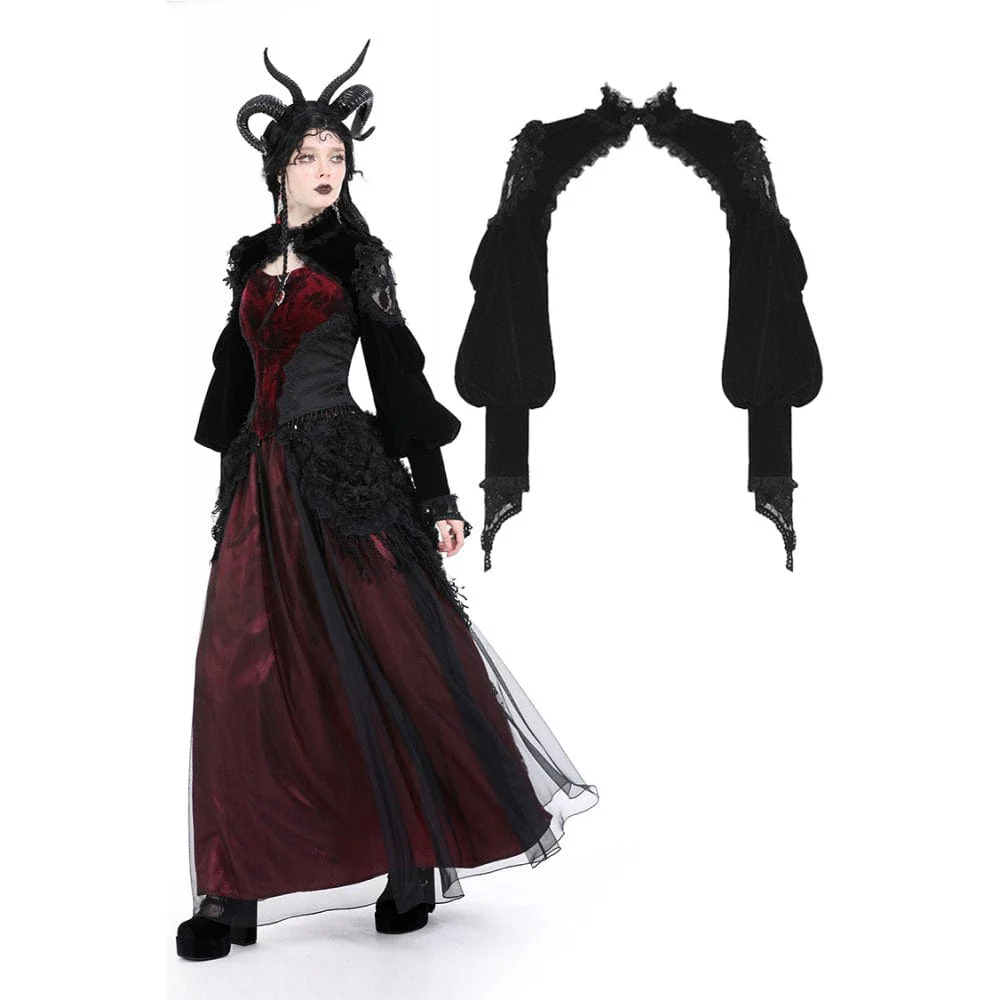 Mantello in velluto con giunture in pizzo con maniche a lanterna gotica da donna - immagine 2