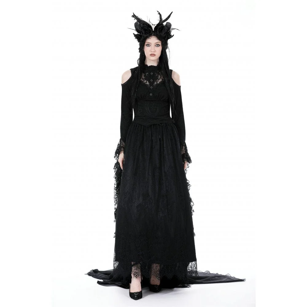 Camicetta da donna con maniche svasate in pizzo gotico con spalle scoperte - immagine 3