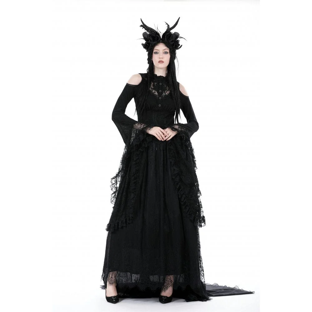 Camicetta da donna con maniche svasate in pizzo gotico con spalle scoperte - immagine 4