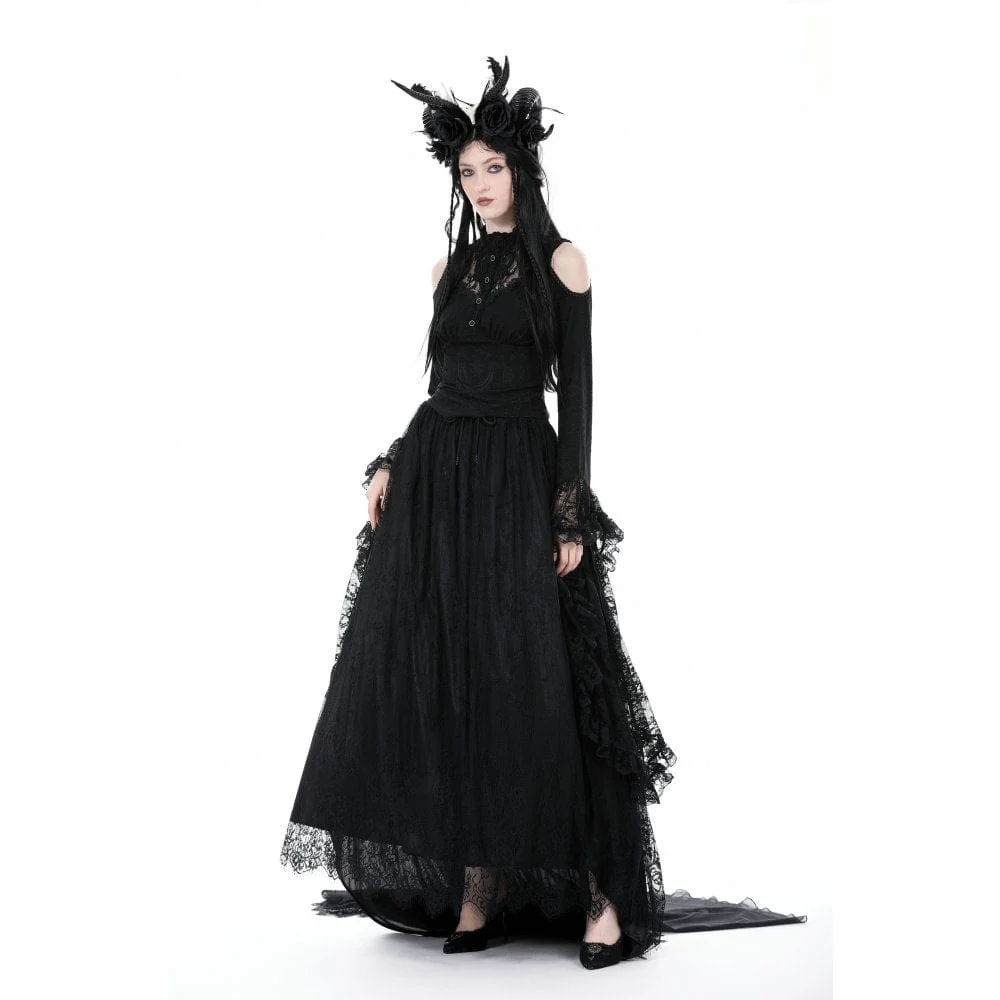 Camicetta da donna con maniche svasate in pizzo gotico con spalle scoperte - immagine 5