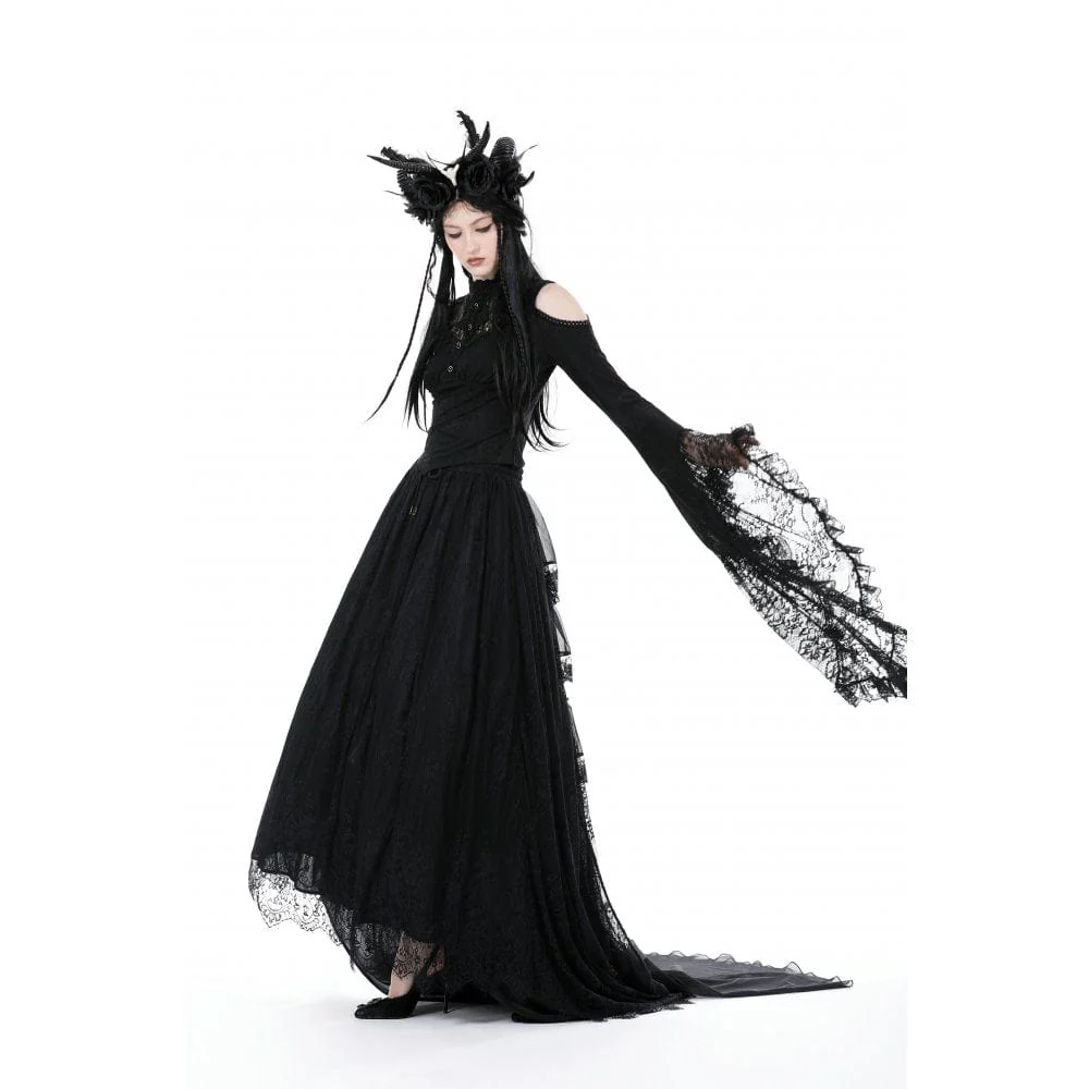 Camicetta da donna con maniche svasate in pizzo gotico con spalle scoperte - immagine 7