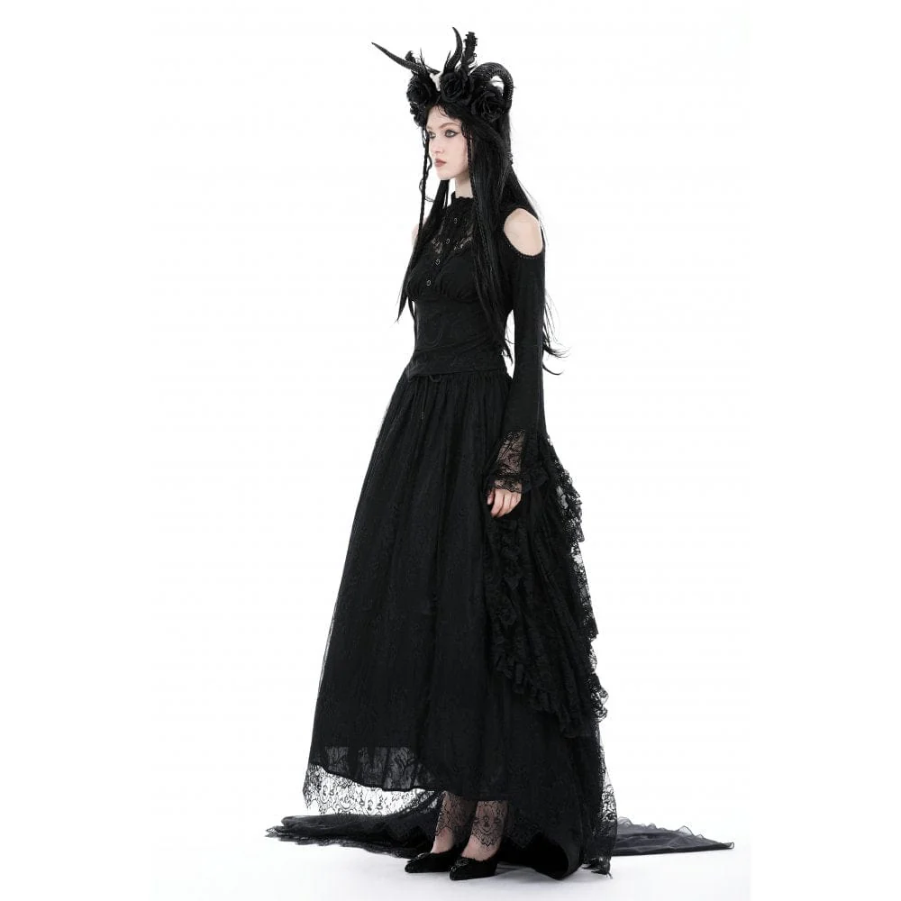 Camicetta da donna con maniche svasate in pizzo gotico con spalle scoperte - immagine 9