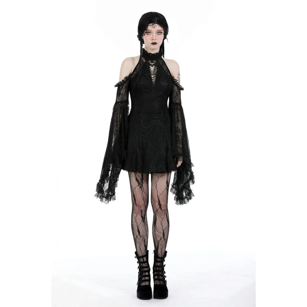 Abito da donna con maniche svasate in pizzo gotico con spalle scoperte - immagine 7