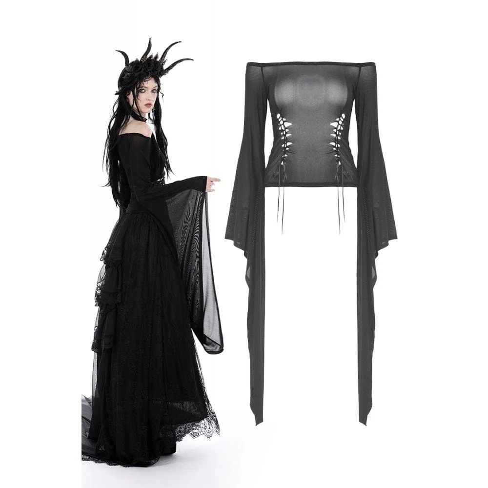 Camicetta da donna in rete con lacci gotica con spalle scoperte - immagine 2