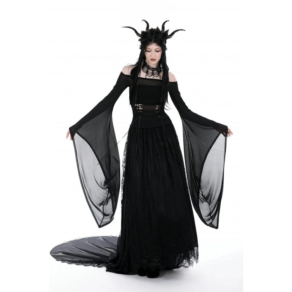 Camicetta da donna in rete con lacci gotica con spalle scoperte - immagine 3