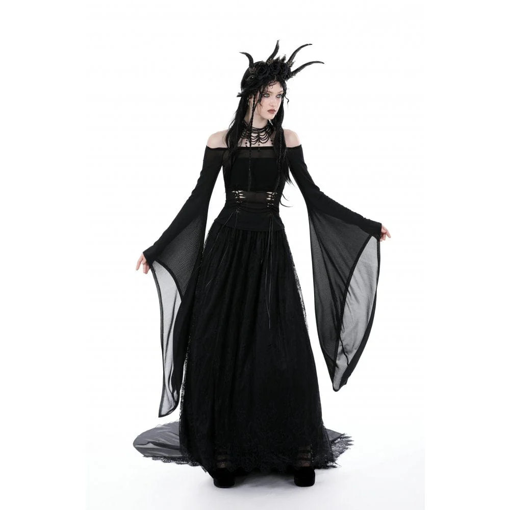 Camicetta da donna in rete con lacci gotica con spalle scoperte - immagine 4