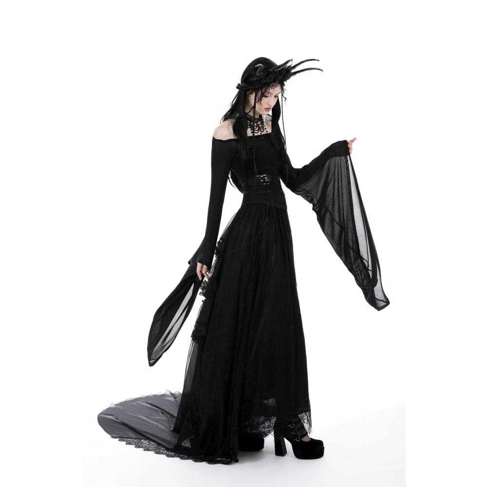 Camicetta da donna in rete con lacci gotica con spalle scoperte - immagine 6