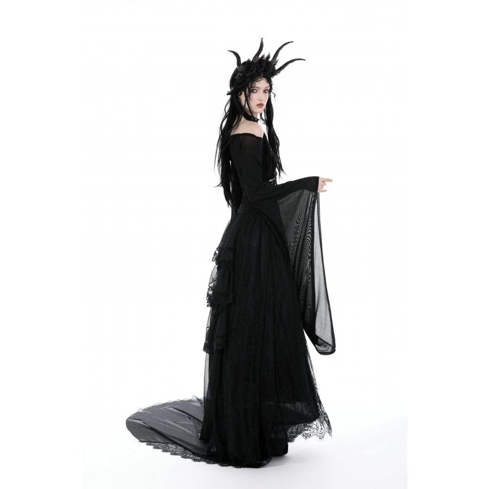 Camicetta da donna in rete con lacci gotica con spalle scoperte - immagine 7