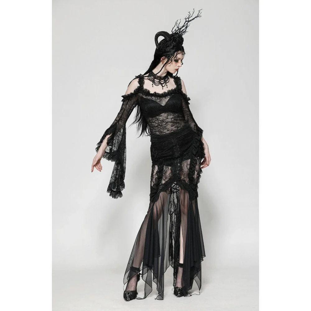 Camicia in pizzo con maniche svasate e spalle scoperte in stile gotico da donna - immagine 8