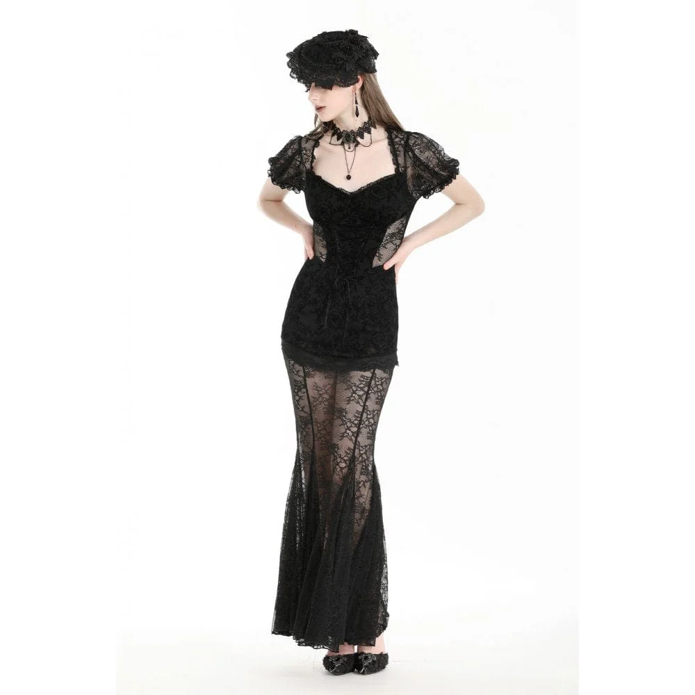 Abito da ballo gotico a coda di pesce con maniche a sbuffo gotico - immagine 7