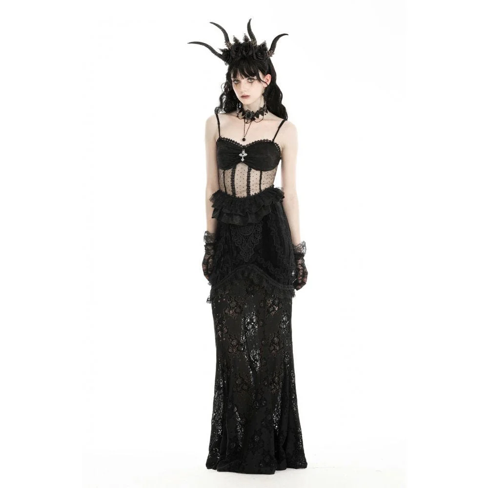 Top da donna in pizzo trasparente con volant gotico - immagine 4