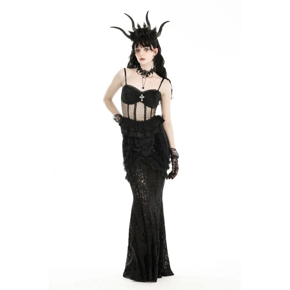 Top da donna in pizzo trasparente con volant gotico - immagine 5