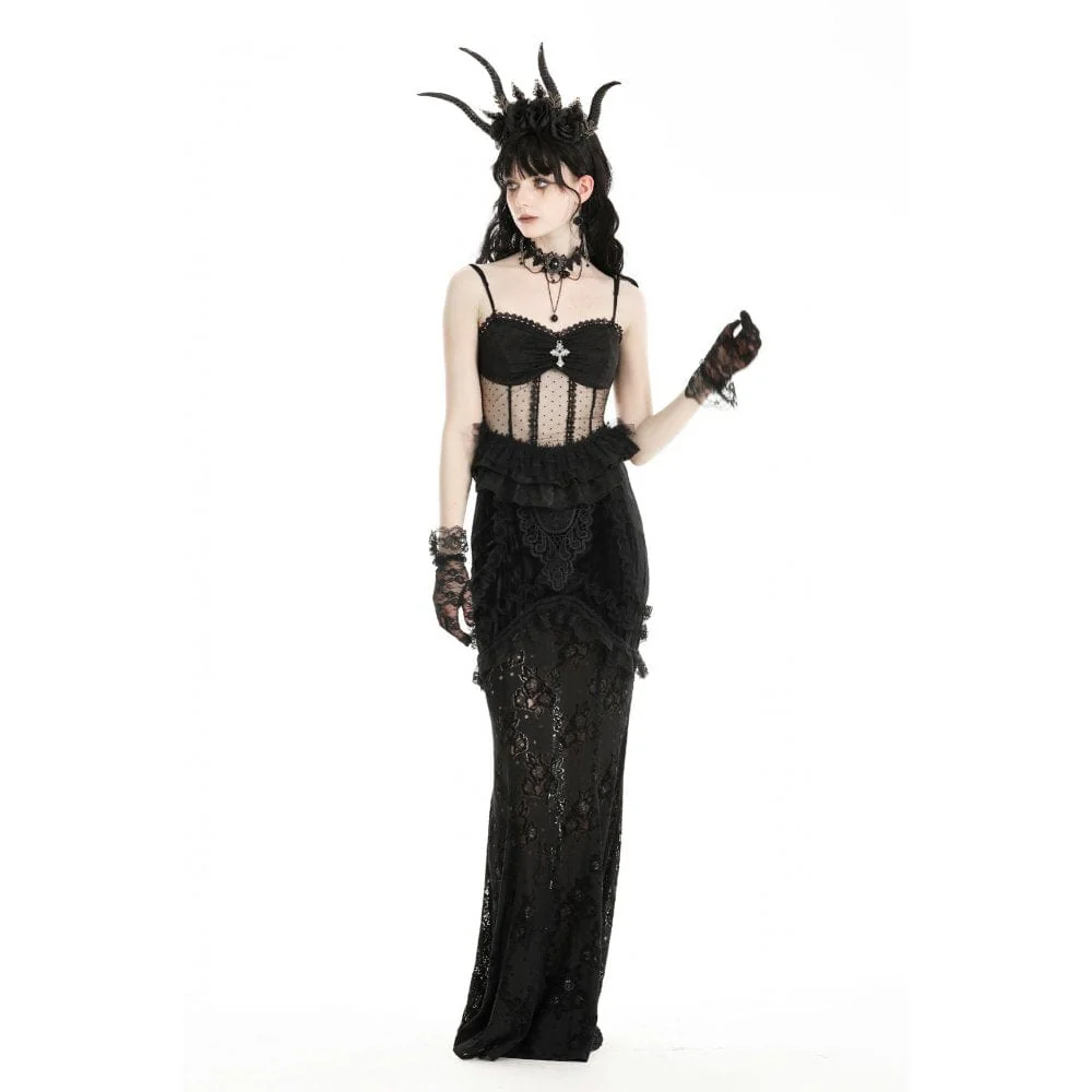 Top da donna in pizzo trasparente con volant gotico - immagine 7