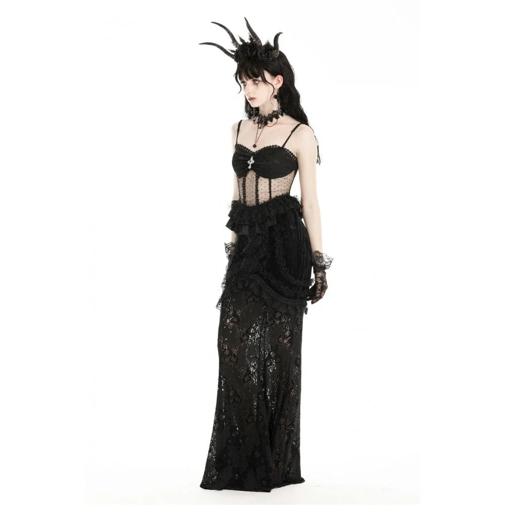 Top da donna in pizzo trasparente con volant gotico - immagine 9