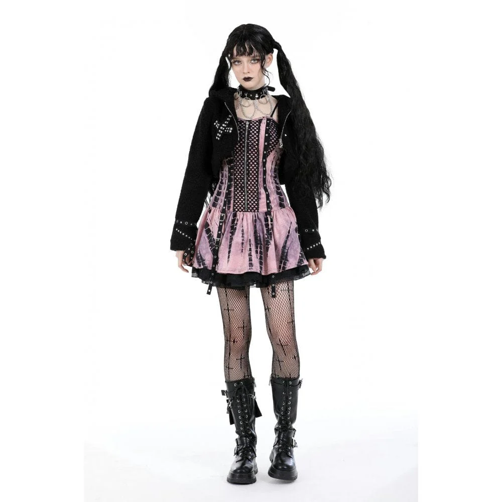 Giacca da donna in sherpa gotico con borchie e cappuccio - immagine 5