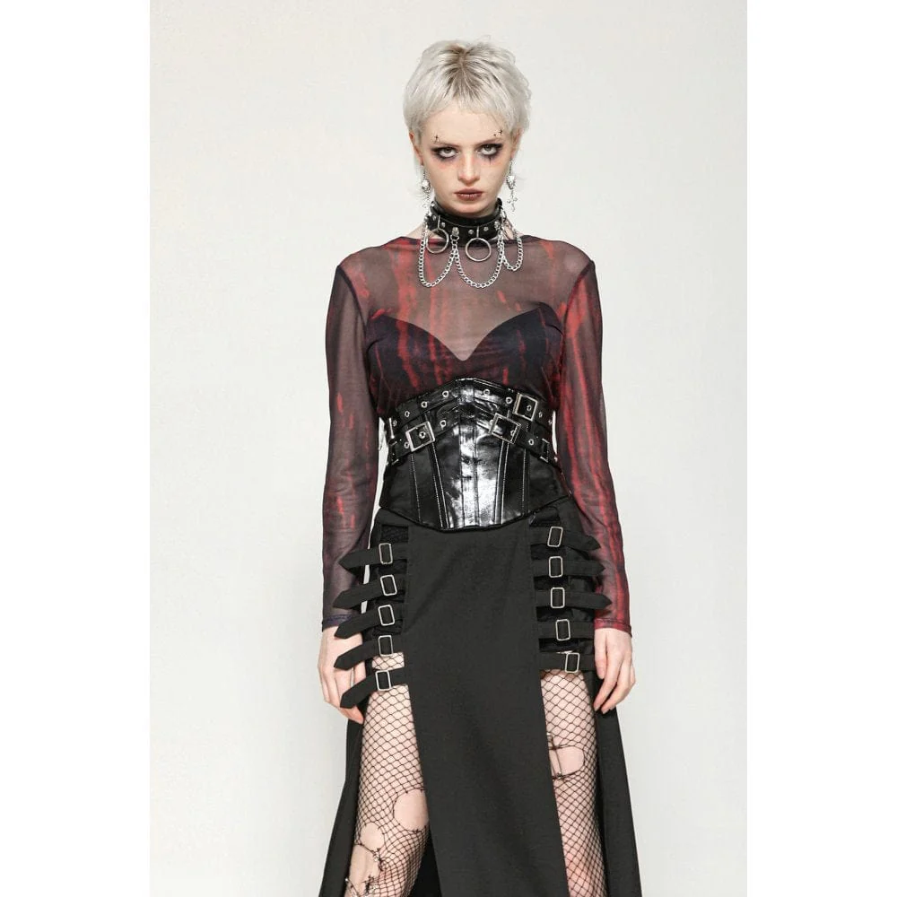 Top in rete trasparente con stampa tie-dye gotica da donna - immagine 3