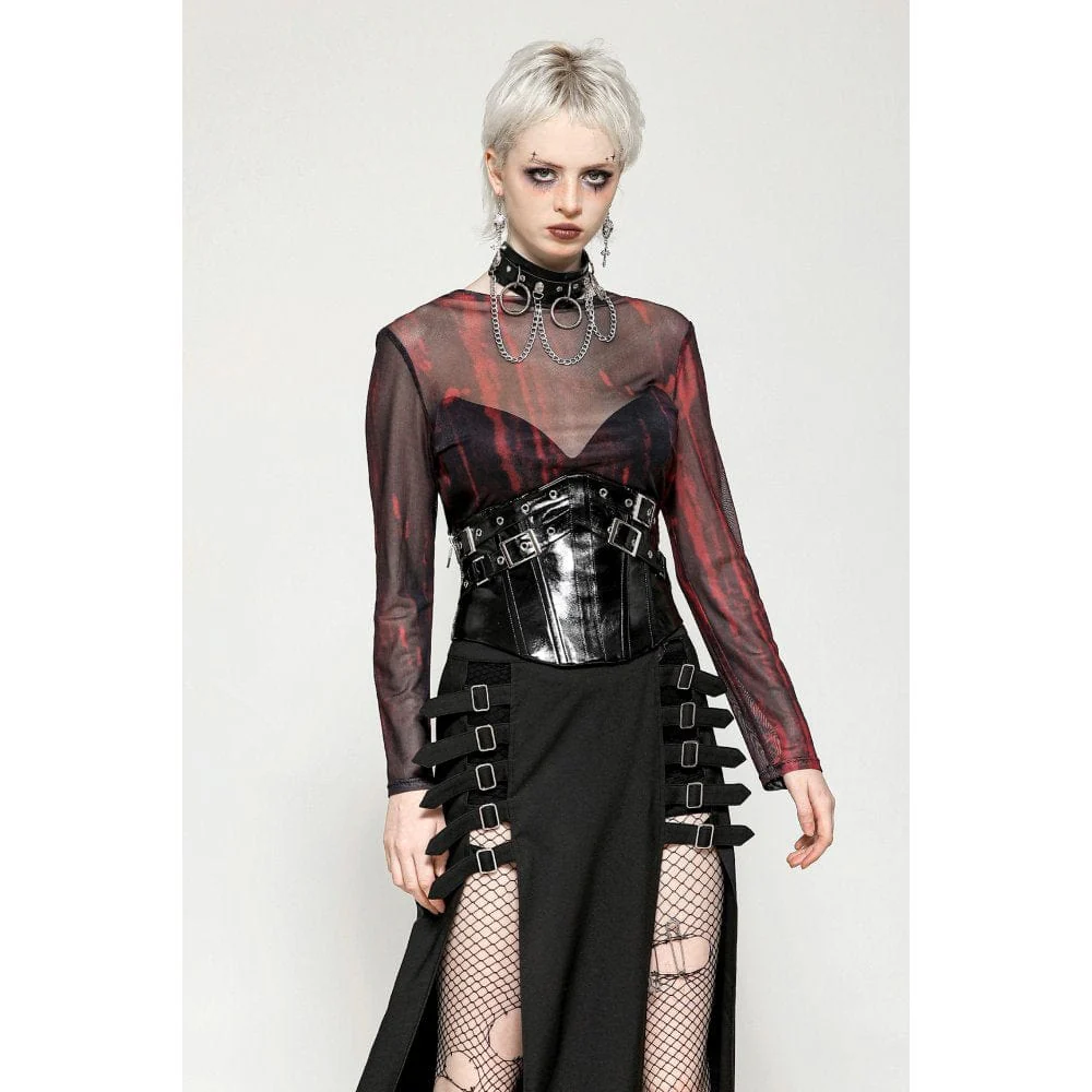 Top in rete trasparente con stampa tie-dye gotica da donna - immagine 4