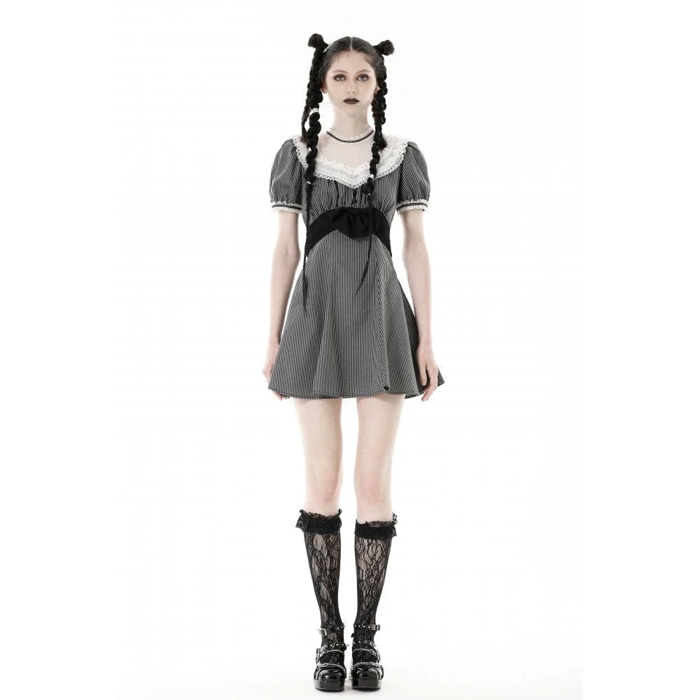 Abito da donna a righe con colletto in pizzo Lolita - immagine 3