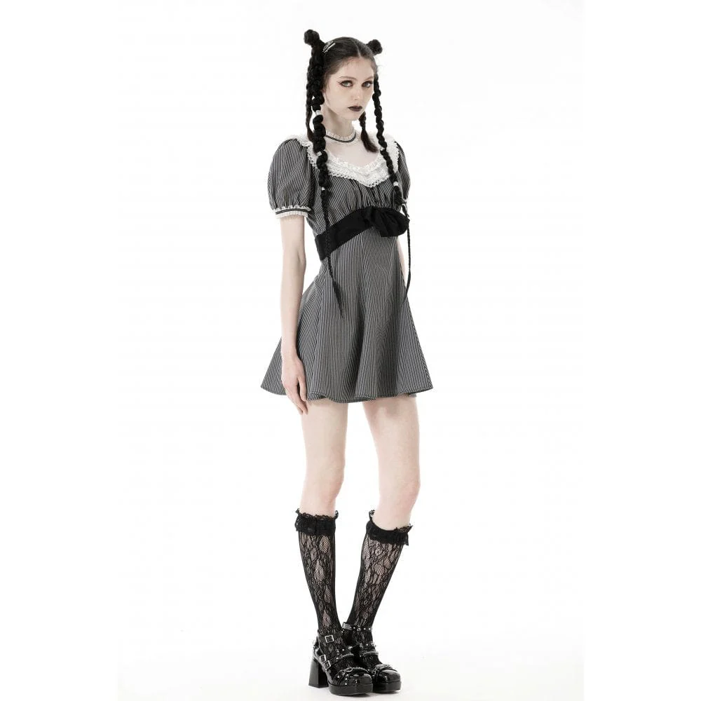 Abito da donna a righe con colletto in pizzo Lolita - immagine 4