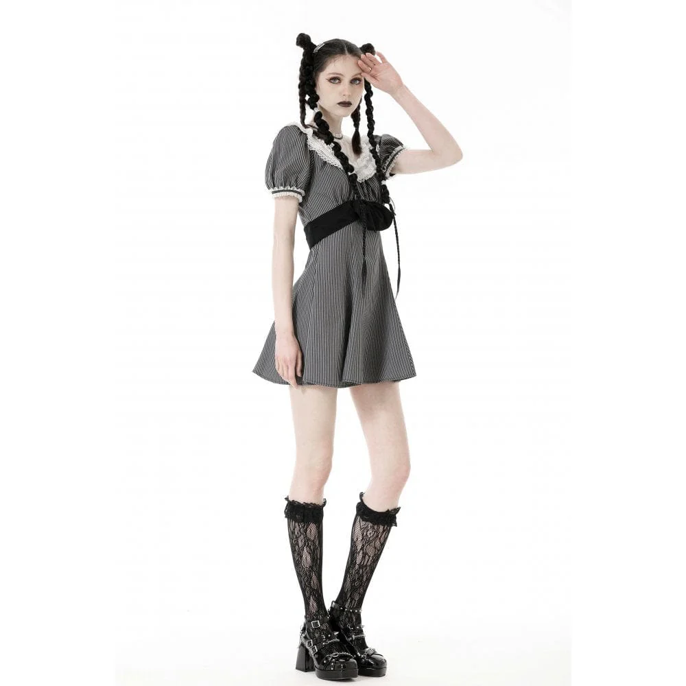 Abito da donna a righe con colletto in pizzo Lolita - immagine 5