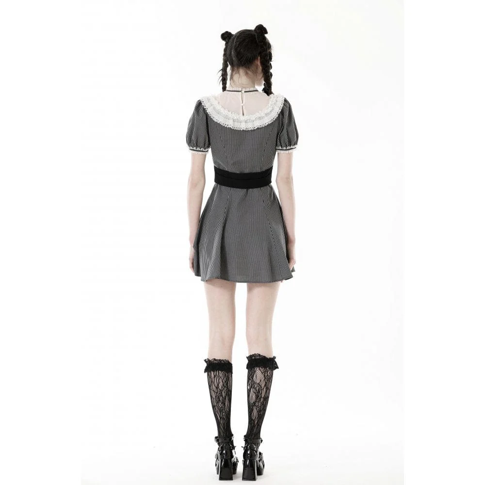 Abito da donna a righe con colletto in pizzo Lolita - immagine 9