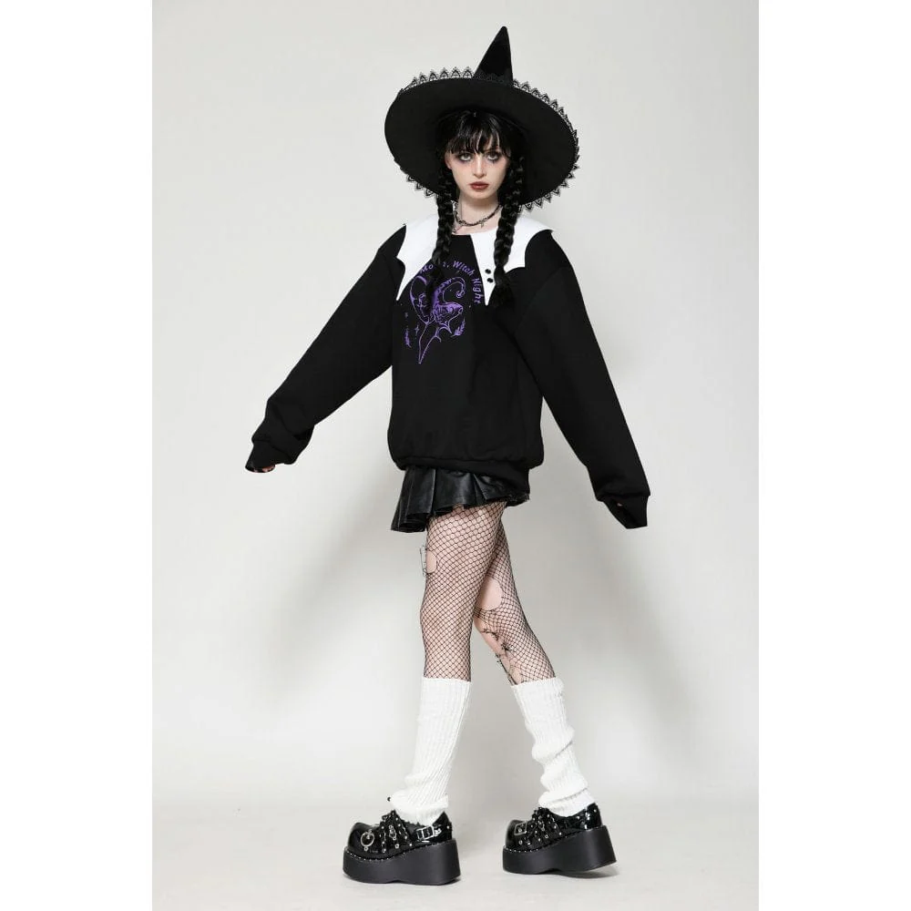 Felpa da donna punk a pipistrello nera bianca - immagine 7