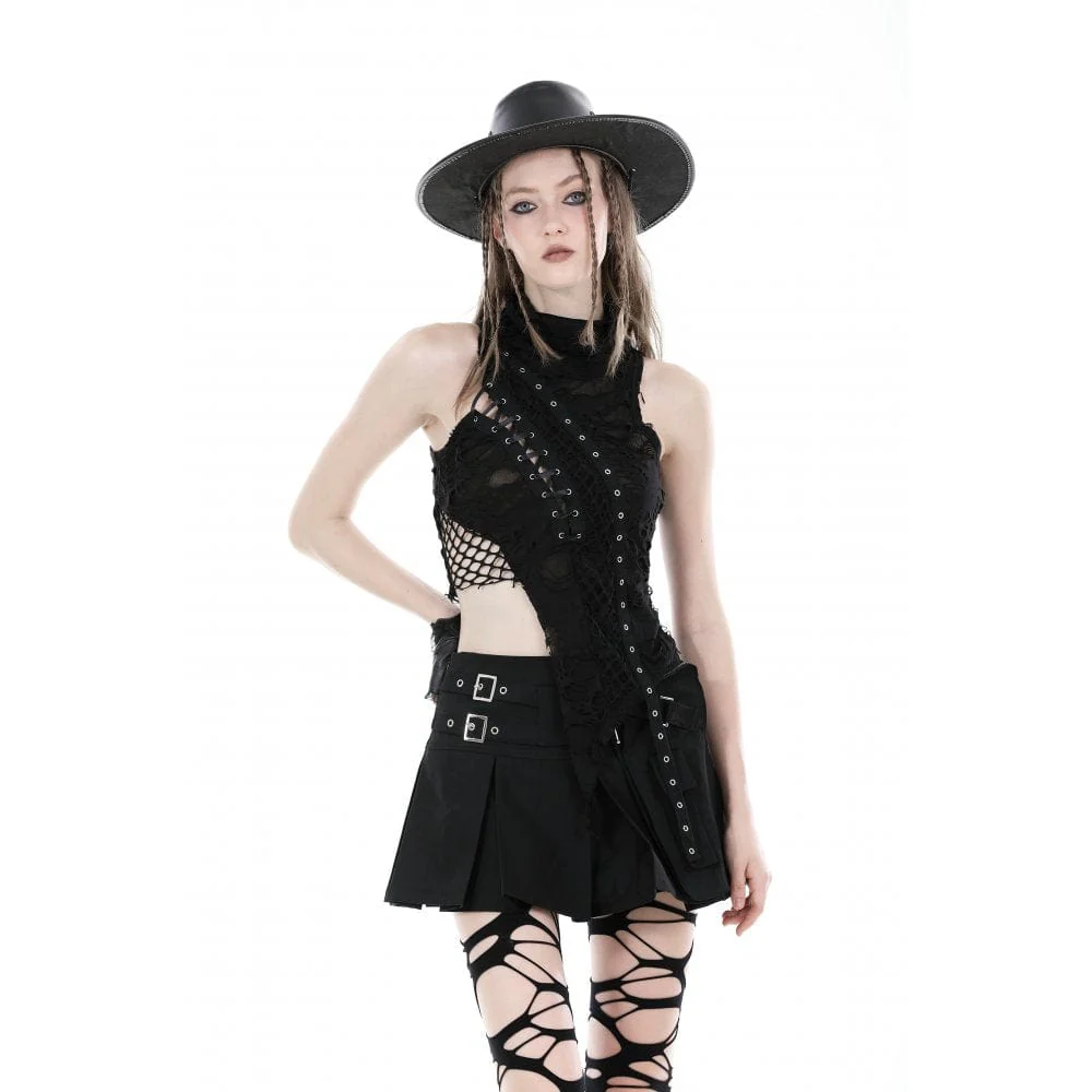 Gonna a pieghe con fibbia con tasche grandi punk da donna - immagine 4