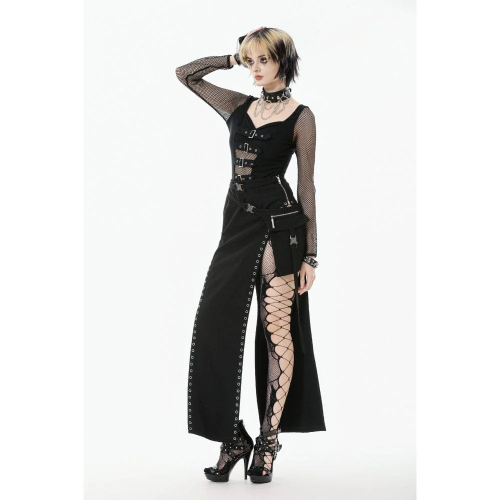 Top a maniche lunghe con cinturini e fibbia punk da donna - immagine 8