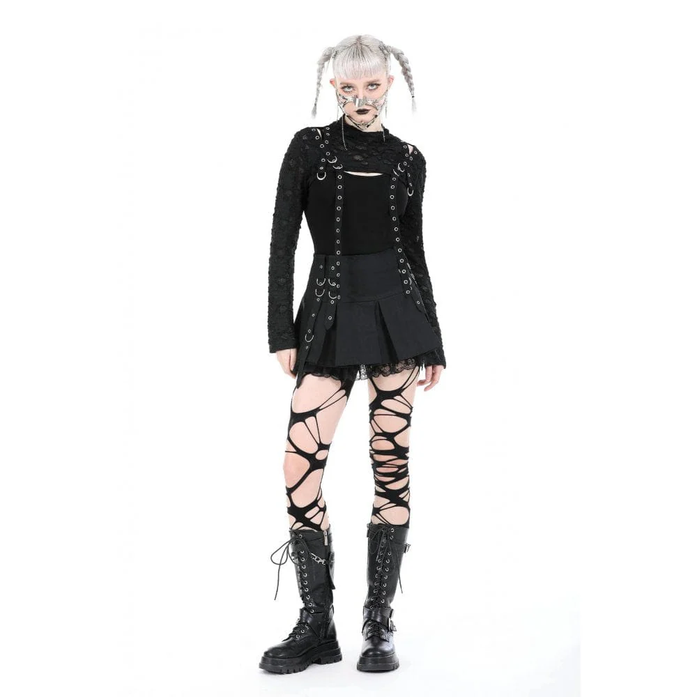 Mantello strappato con cinturino con occhielli punk da donna - immagine 4