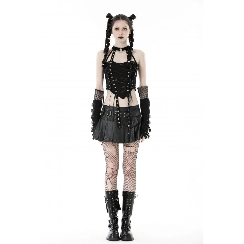 Canotta da donna strappata con cinturino con occhielli punk - immagine 4