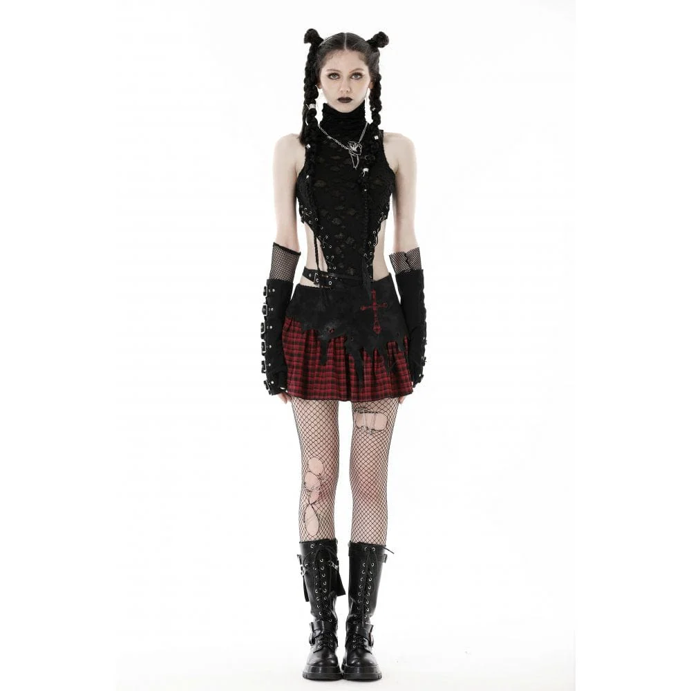 Gonna scozzese da donna in ecopelle irregolare punk - immagine 3